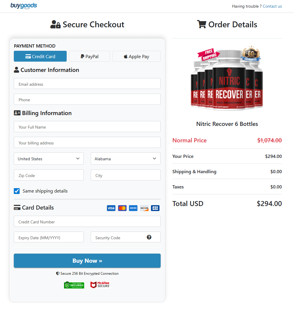 Nitric Recover order page